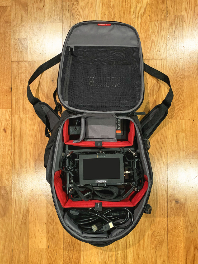 manfrotto backpack with wooden camera director's monitor cage for what's in our backpack blog article